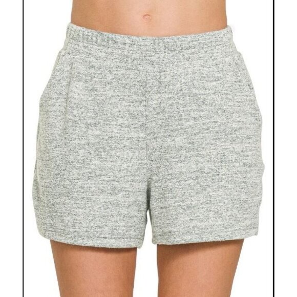 #0854 Zenana NWOT Ash Jade Soft Melange Hacci Short Pants Sizes Small-Large - Picture 3 of 3